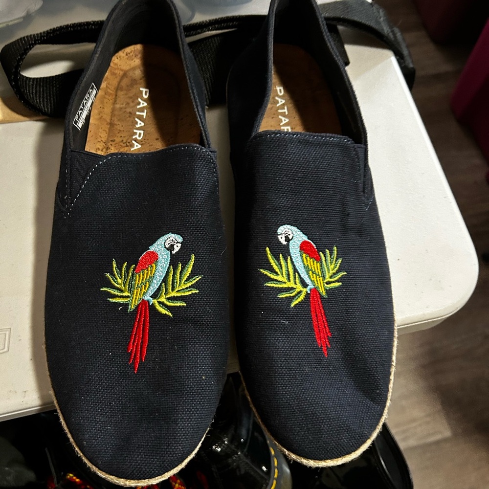 Patra Navy Loafers with Colorful Parrot Design